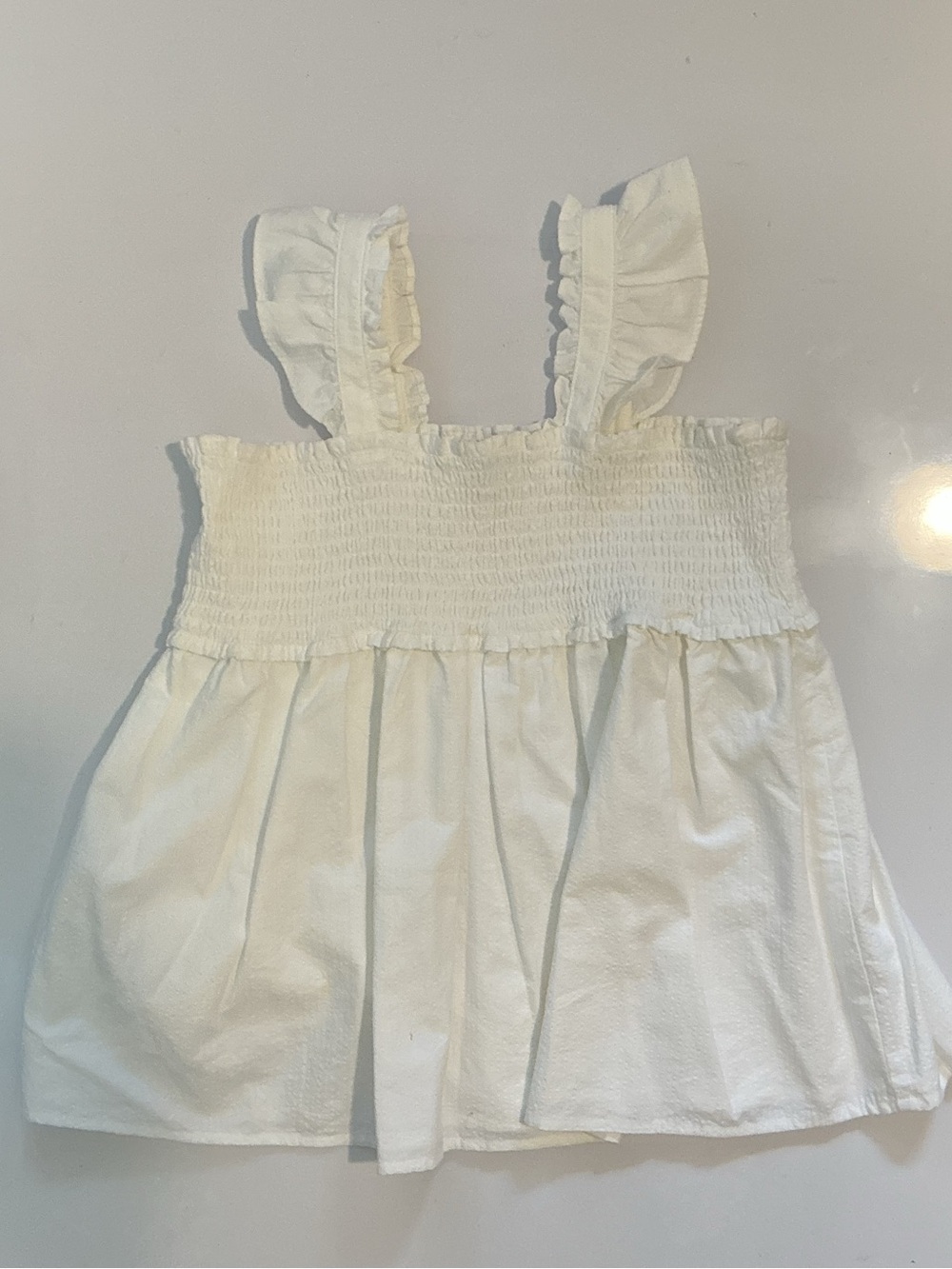 Janie and Jack Girls White Smocked Ruffle Strap Top Size 12